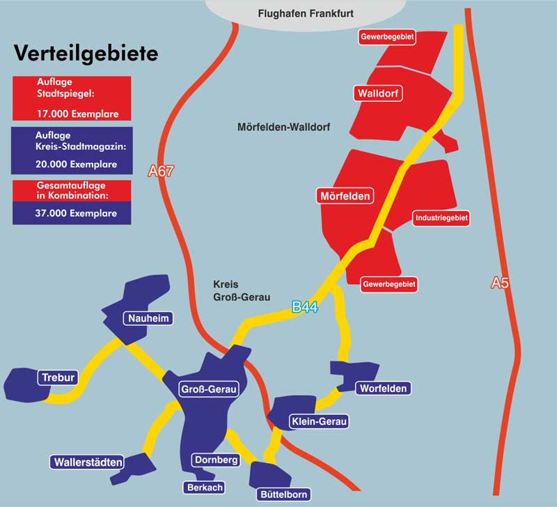 Verbreitungsgebiet des Stadtspiegels Mörfelden-Walldorf